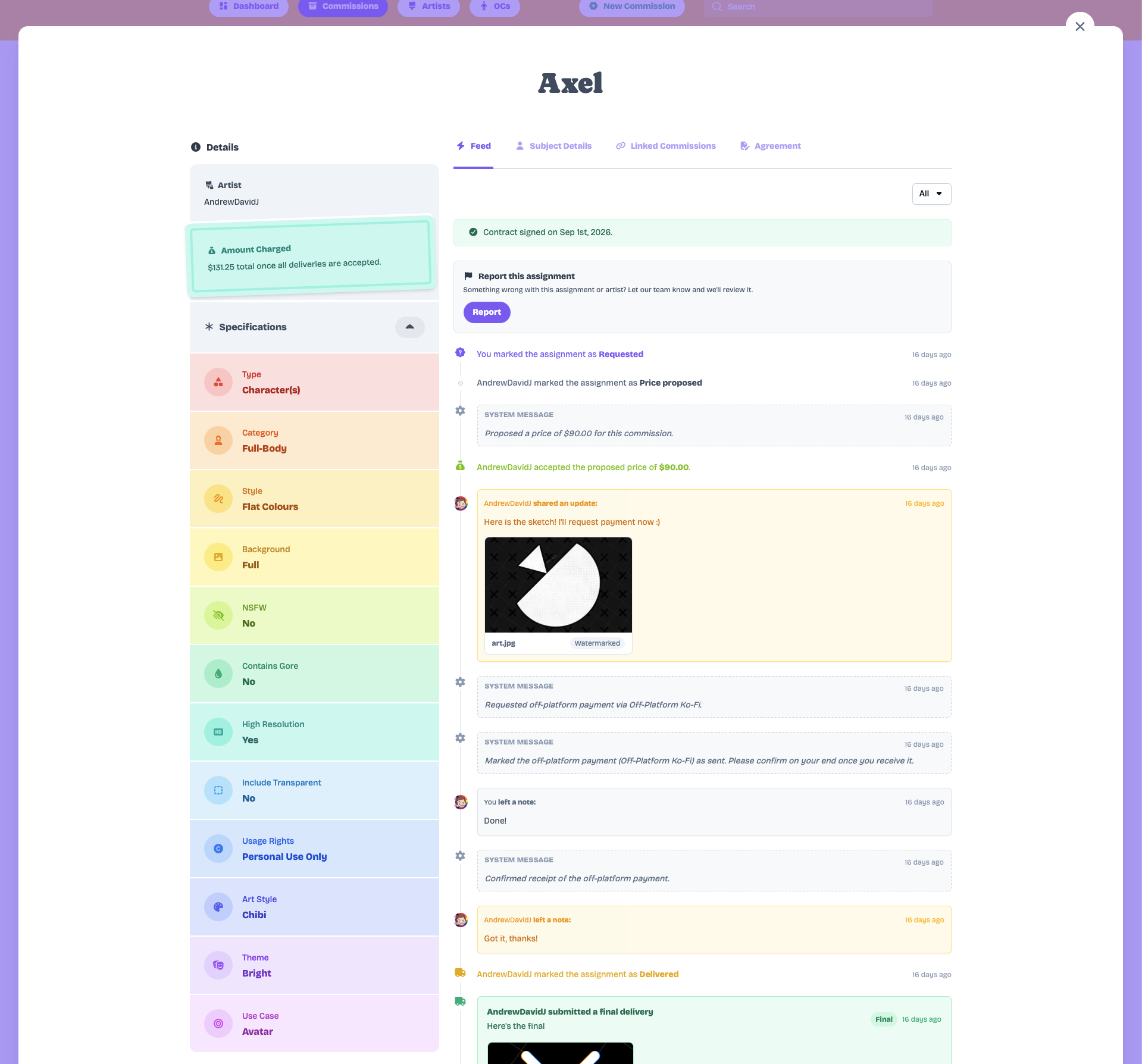 Commission Assignment Details View